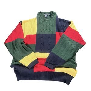 Vintage Nautica Sweater Size L Striped Multicolor Block 90s